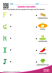 Match Alphabet Vegetables f to j